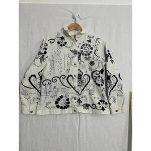 Laura Ashley White Denim Jacket Women’s SArtistic Back Graphic Floral Design